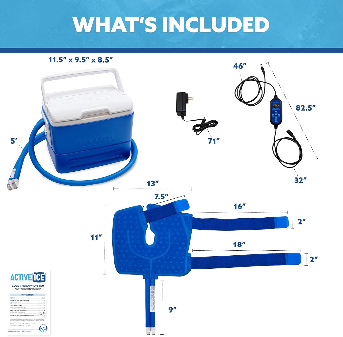 Polar Active Ice 3.0 Cold Therapy Ice Machine System with Programmable Timer, Shoulder Compression Pad, Lightweight 9 Quart Cooler Freeze Kit, Quiet Pump, Strong Cryotherapy Pain Relief Treatment