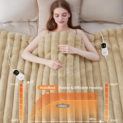 Heated Throw Blanket, Faux Fur Cozy Heating Blanket with Overheat Protection, 1/2/4/6/8 Hours Auto-Off 10 Heat Level, Machine Washable (50x60 Inches, Cream White)