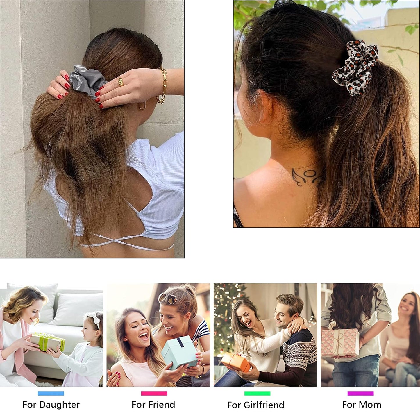16 Pcs Scrunchies for Women - Black Satin Silk Scrunchies for Girls Hair Ties Elastics Bands Ponytail Holder Hair Accessories