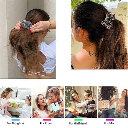 16 Pcs Scrunchies for Women - Black Satin Silk Scrunchies for Girls Hair Ties Elastics Bands Ponytail Holder Hair Accessories