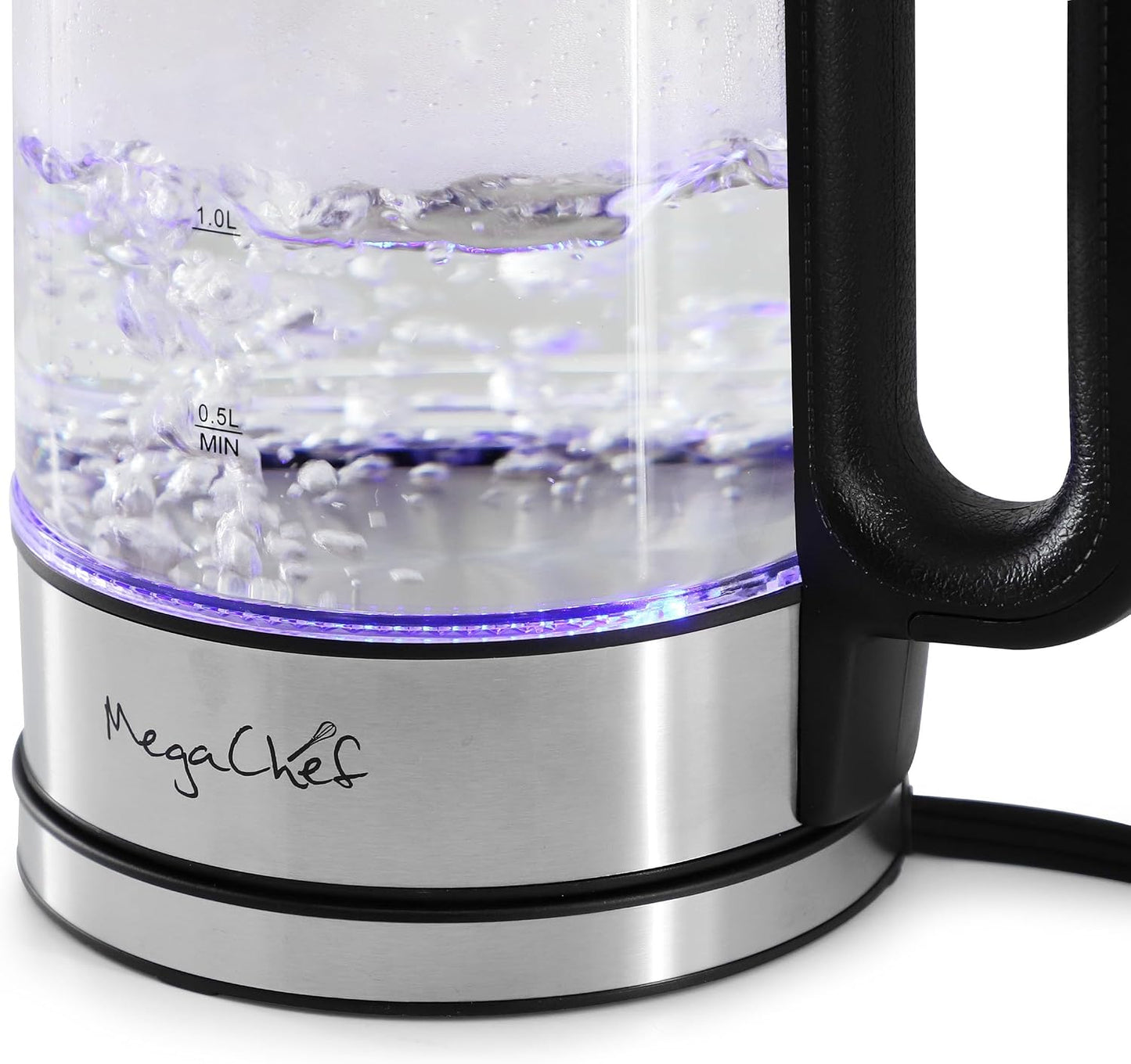 MegaChef Electric Watter Boiler/Tea Kettle (Glass, Silver, 1.8 Liter)