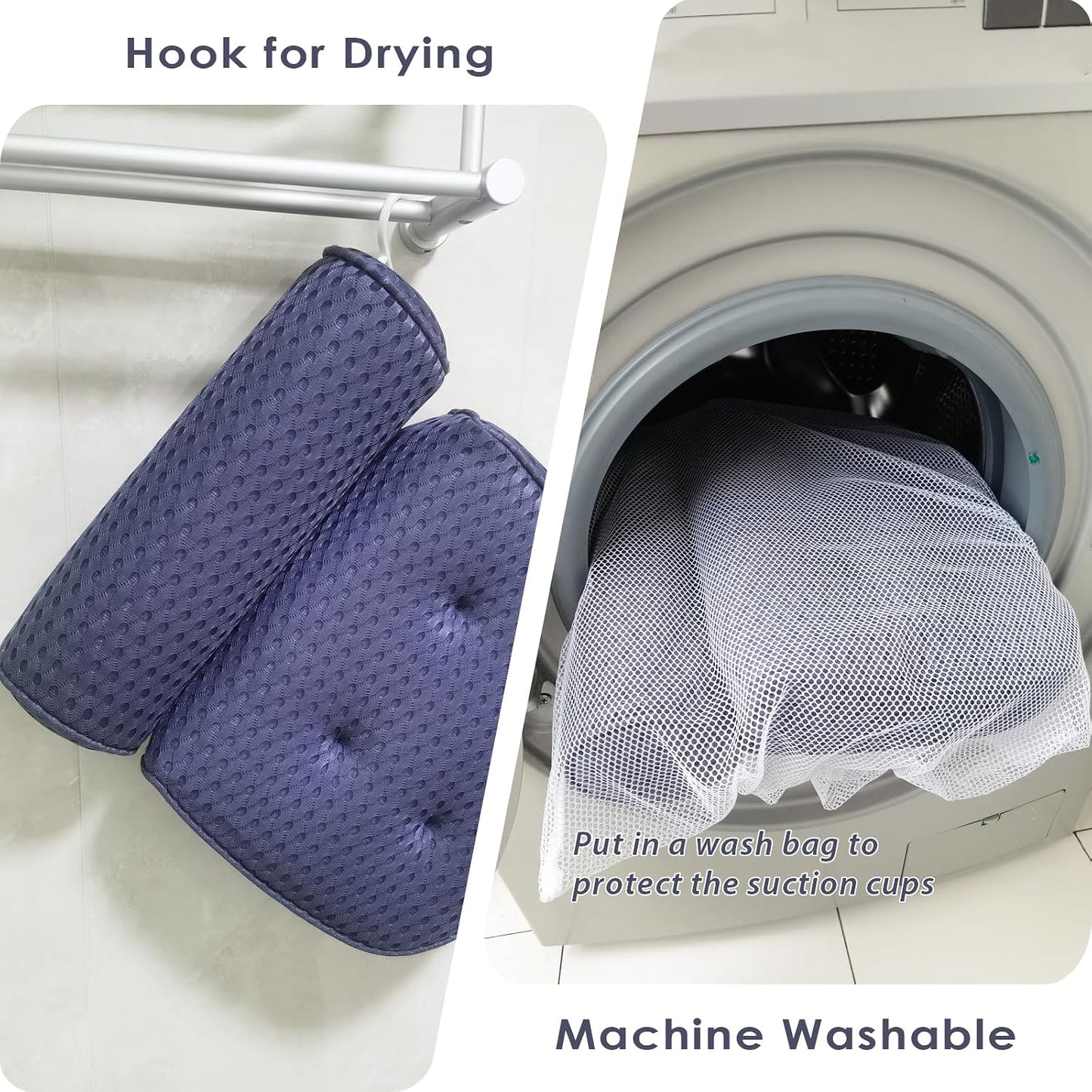 AEROiVi Luxury Bath Pillows for Tub，Bath Pillow Bathtub Pillows for Head and Neck Support Bath Cushion Made from Soft Spacer Mesh Material with Suction Cups,Gray