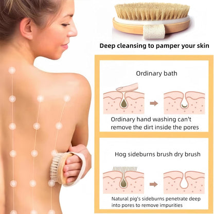 2 Pcs Dry Brushing Body Brush,Natural Bristle Exfoliating Body Scrubbers for Dead Skin,Cellulite,Lymphatic Drainage and Improve Blood Circulation