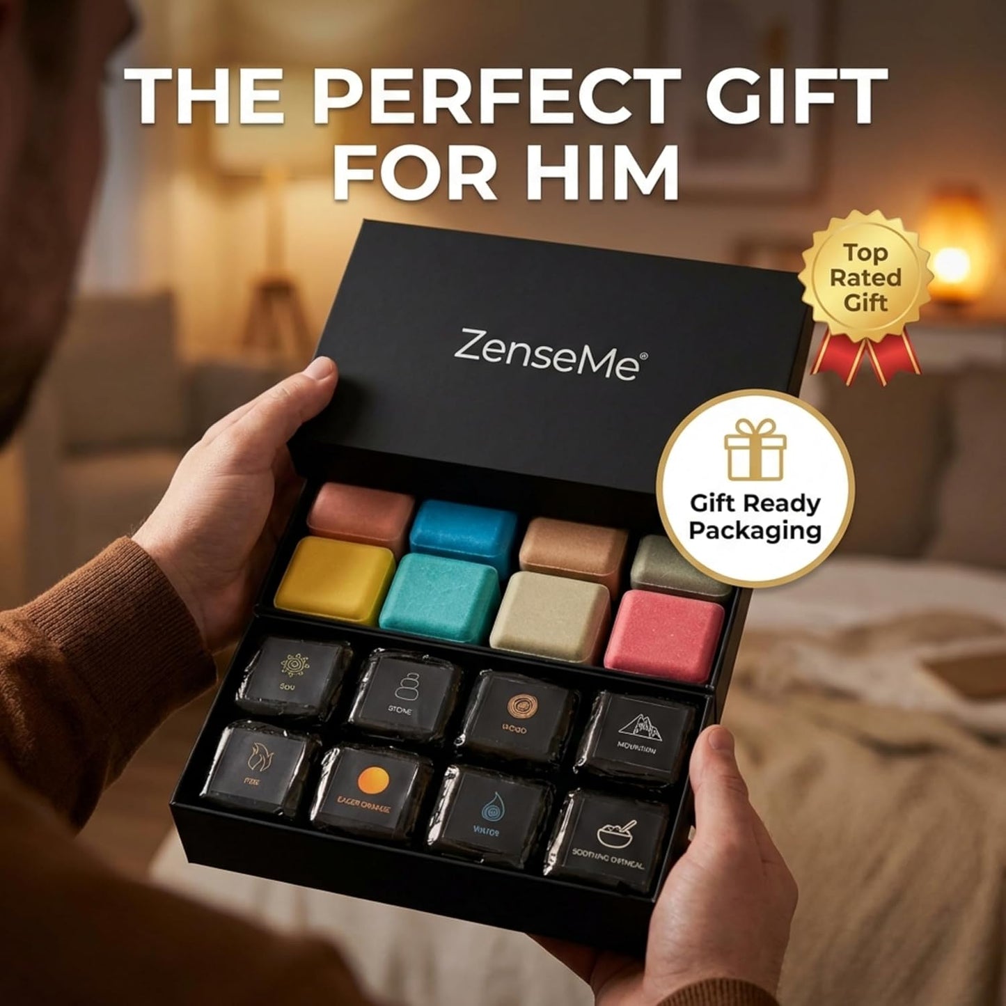 Bath Bombs for Men - Gift Set of 18 Square Shaped Handmade Natural Bath Bombs of 2.5 oz w/Essential Oils, Unique Manly Scents, for Boyfriend, Husband, Father - 18 Pack Square