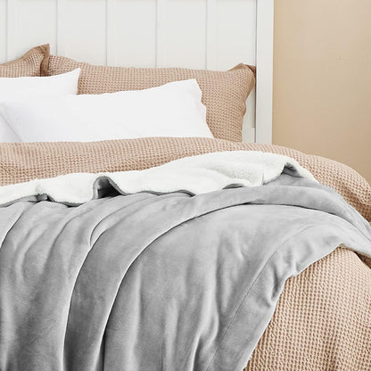 Bedsure GentleSoft Sherpa Fleece Throw Blanket for Couch, Non-Heated, Thick & Warm Cozy Blanket for Winter, Soft Fuzzy Plush Throw Gifts for Women and Men, Grey, 50x60 Inches