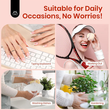 Beetles Press On Nail Kit-Short Square French Tip Press On Nails, 150Pcs Pink French Nail Tips with Nail Glue & Remover Builder Top Coat Nail Lamp, All-in-One DIY Fake Nails Gift for Women