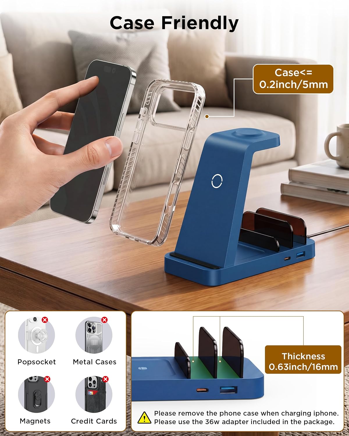 Wireless Charger for iPhone - 5 in 1 Charging Station for Multiple Devices Apple: Fast Wireless Charging Stand Dock for iPhone 17 16e 16 15 14 13 12 Pro Max Apple Watch Airpods