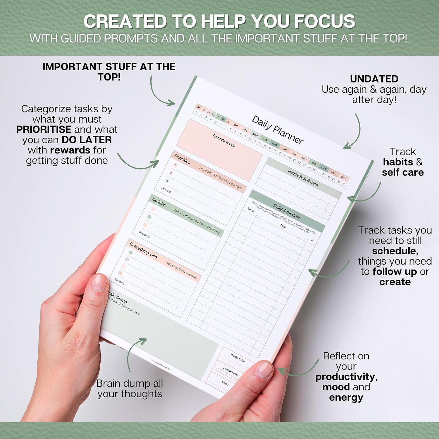 ADHD Daily Planner Notepad for Neurodivergent Adults - Productivity Daily Planner Desk Pad & Task Management to Stay Organized and Focused Note Pad (Rainbow, A4 Portrait)