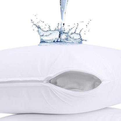 Set of 4 Pillow Protectors with Zipper Standard Size, Bed Bug and Dust Mite Proof Pillow Covers, Ultra Soft Pillow Encasements, Moisture Wicking and Waterproof Pillow Cases by Utopia Bedding (White)