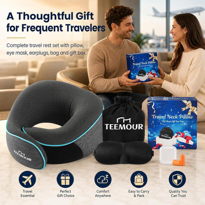 Travel Pillow Neck Pillow for Airplane Travel Essentials - Memory Foam Travel Neck Pillow, Stops Head Bobbing With Eye Mask & Earplugs, Portable Carry Bag for Long Flights| Airplane Accessories Black