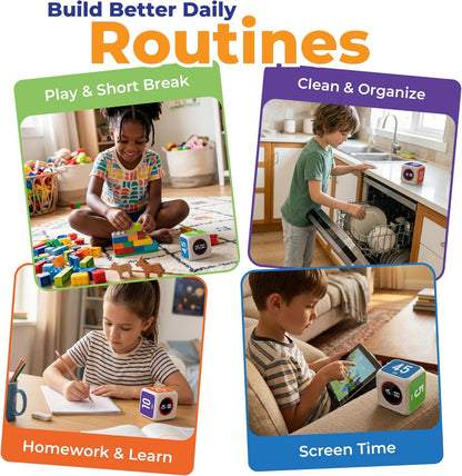 Visual Timer for Kids & Adults – Pomodoro Timer Cube with 5/10/25/45 Min Presets, Custom Visual Countdown & Count Up, Digital Classroom Timer for ADHD, Focus, Study, Work, Rechargeable