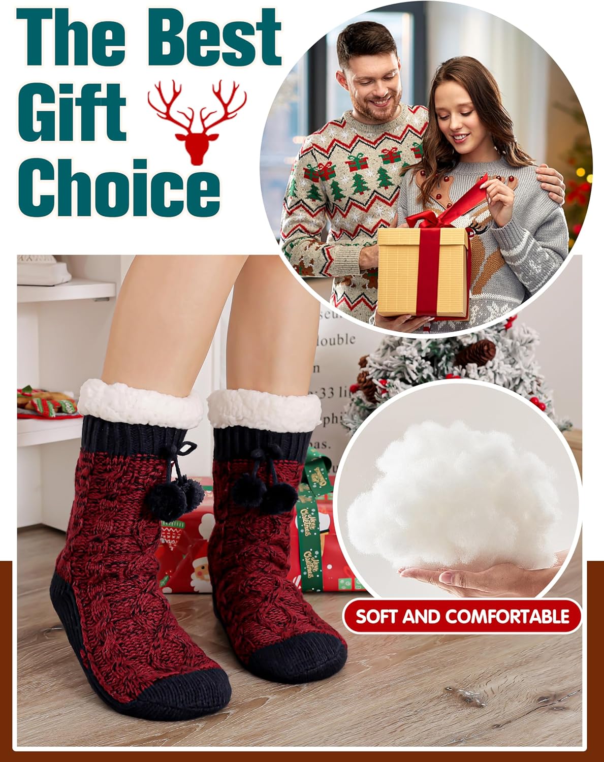 Welwoos Womens Slipper Fuzzy Grips Socks Fluffy Winter Warm Thick Thermal Cozy Plush Non Slip Cabin Soft Fleece Socks