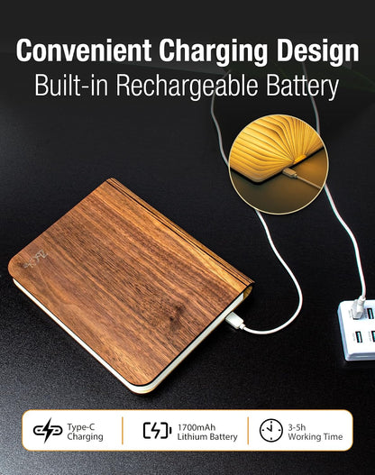 4.7 Inch Wooden Book Lamp, Book Lovers Gifts,Teacher Appreciation Gifts for Women, Folding Book Light, LED Ambient Lighting, Magnetic Mood Lighting for Home&Library Decor (Walnut)