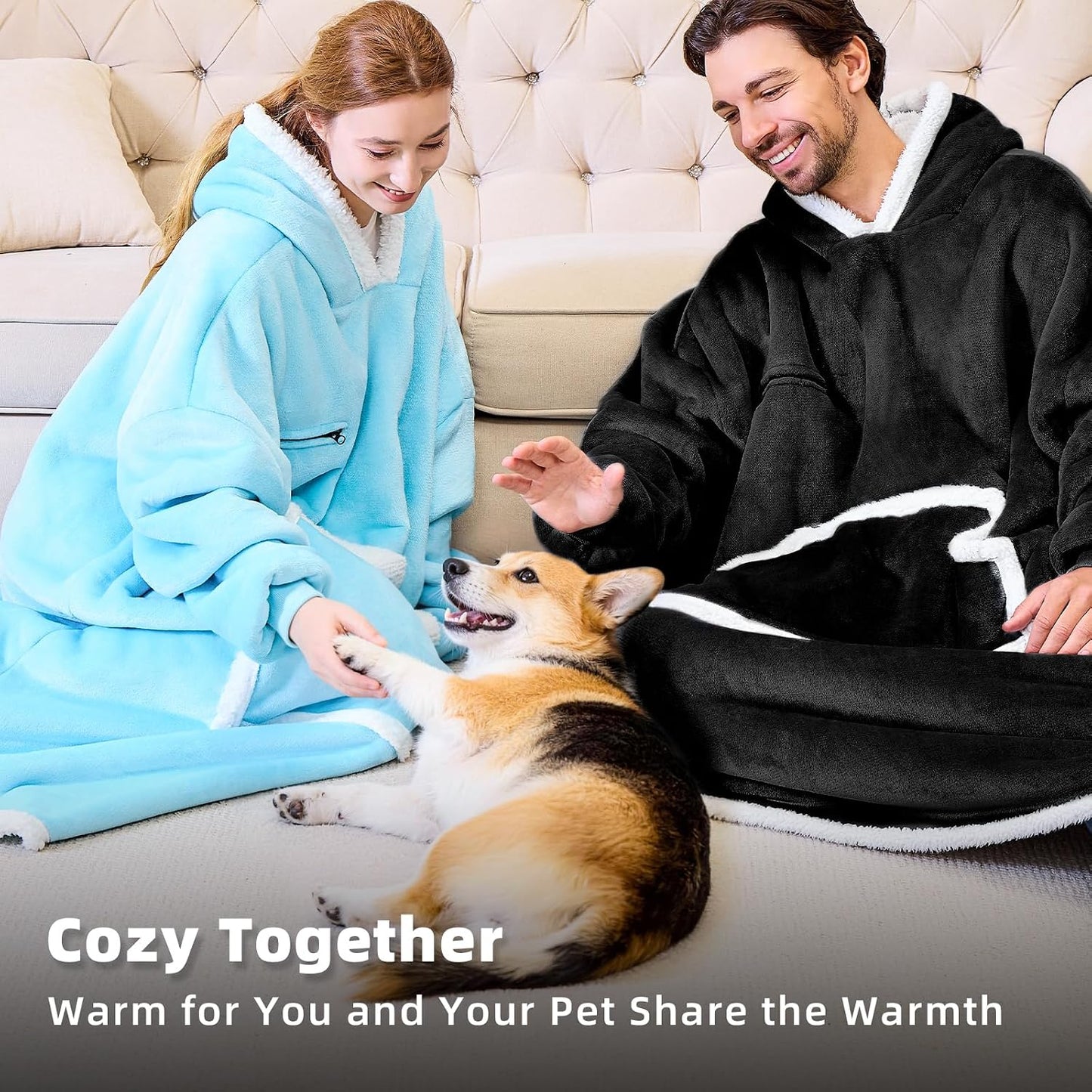 IFNOW Wearable Blanket Hoodie, Oversized Sherpa Fleece Hooded Blanket Sweatshirt with Eye Mask and Pocket, Comfy Long Flannel Blanket for Adults Men,Gifts for Women Mom Girlfriend,MoonFace