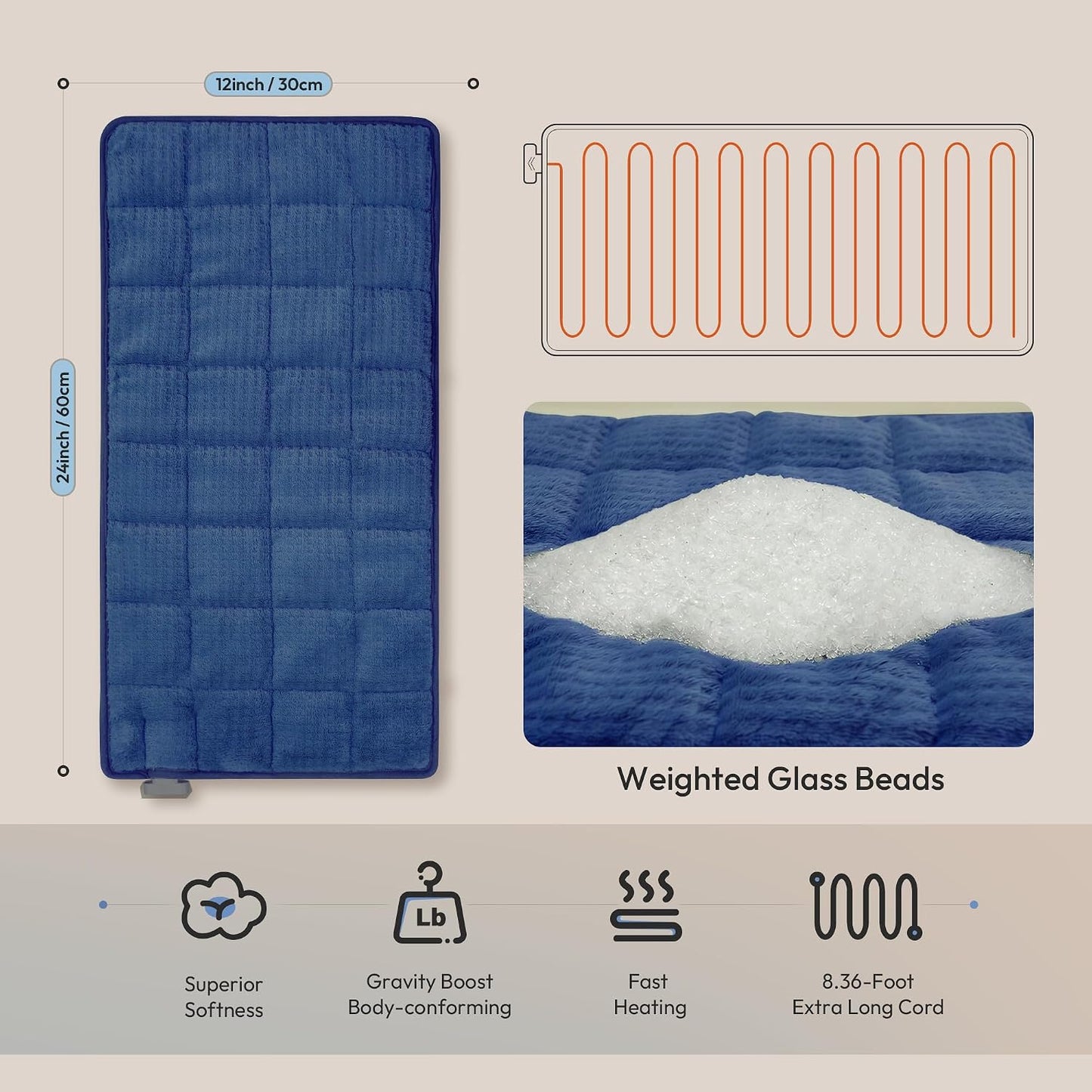 GOTCOZY Heating Pad 12"x24" for Back Pain Relief & Cramps(Rose)