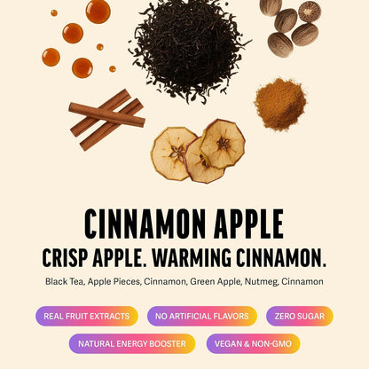 Zest Cinnamon Apple Spice Energy Tea – High Caffeine Black Tea Bags for Focus, Clarity & Morning Energy – Natural Non-GMO Caffeinated Breakfast Tea – Cozy Fall Focus Tea with 150mg Caf – 20Ct Pack