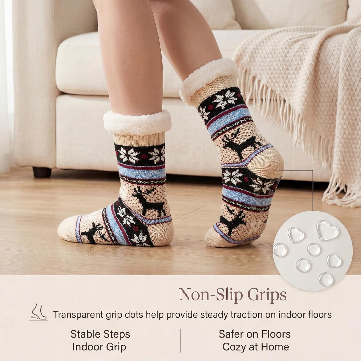 Cozylook Fuzzy Slipper Socks for Women with Grips Warm Cozy Soft Non-Slip Winter Socks Cozy Gift Idea