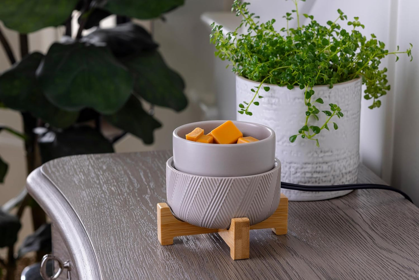 Candle Warmers ETC 2-in-1 Candle and Fragrance Warmer for Warming Scented Candles or Wax Melts and Tarts with to Freshen Room, Primitive Black and Bronze