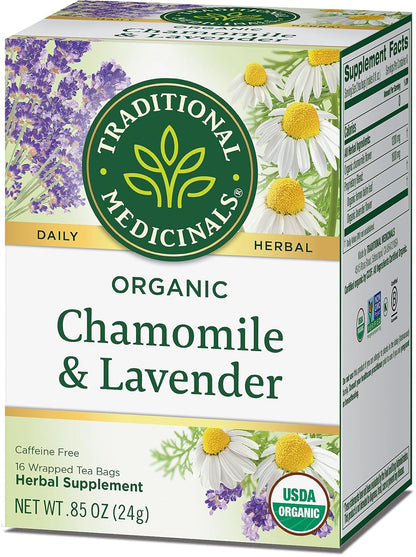 Traditional Medicinals Organic Chamomile with Lavender Herbal Tea, 16 Tea Bags (Pack of 2)