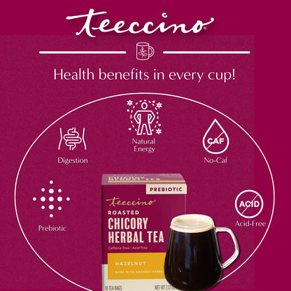 Teeccino Holiday Herbal Tea Sampler Assortment - Candy Cane, Gingerbread, Snickerdoodle - Caffeine-Free Holiday Dessert Teas with Prebiotic Chicory, 12 Tea Bags