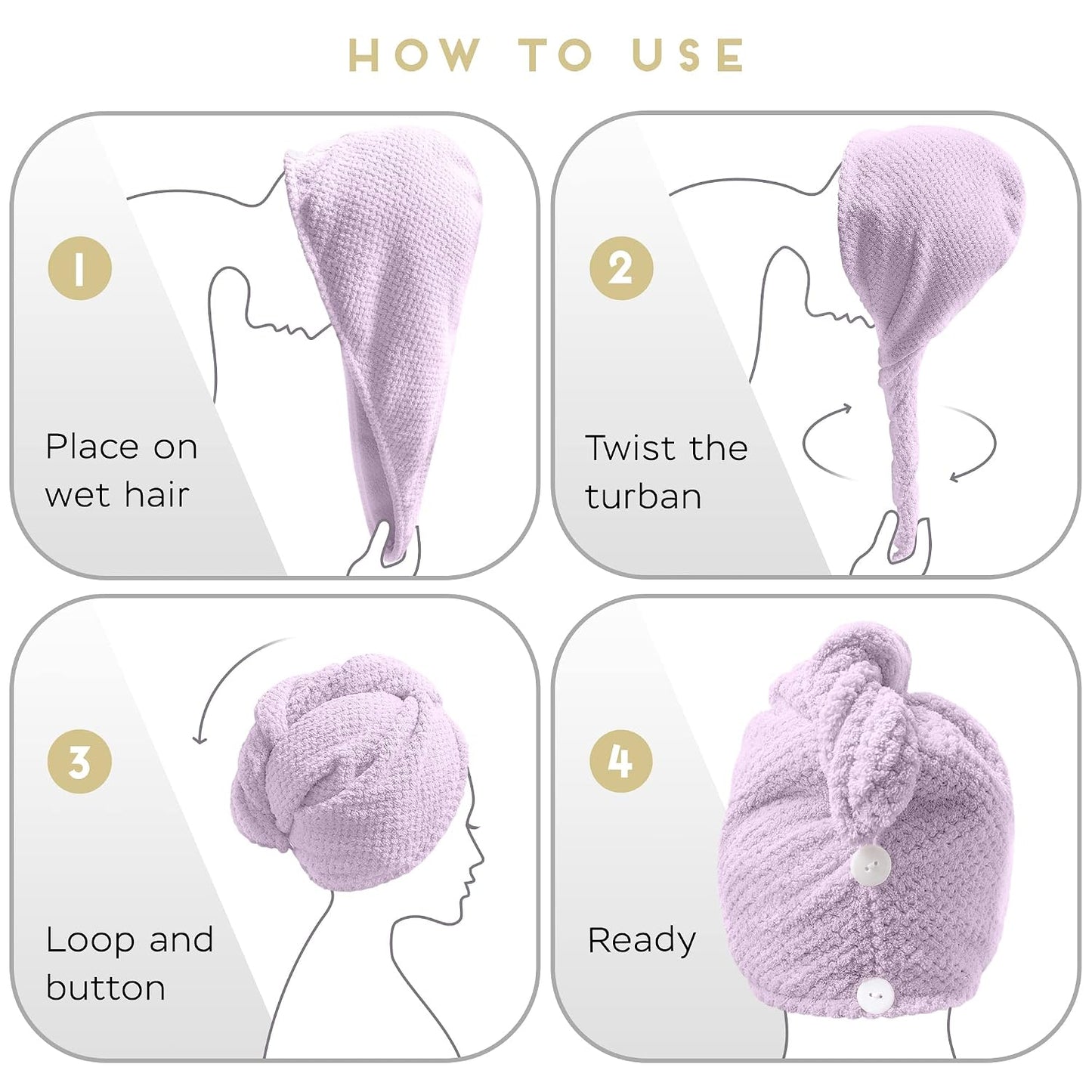 SimpleField 2 Pack Microfiber Hair Towel Wrap for Women, Anti Frizz Quick Drying Hair Turban for All Hair Style, Absorbent and Lightweight (Beige)
