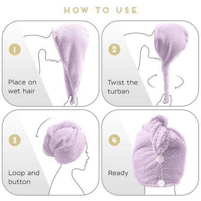 SimpleField 2 Pack Microfiber Hair Towel Wrap for Women, Anti Frizz Quick Drying Hair Turban for All Hair Style, Absorbent and Lightweight (Beige)