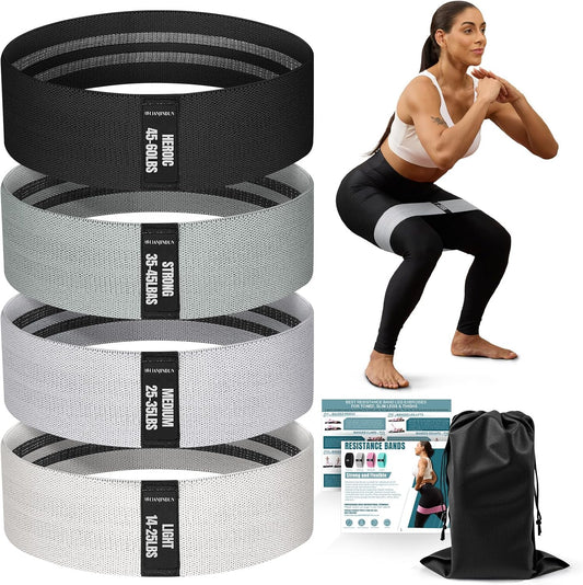Resistance Bands for Working Out with Guide, 4 Workout Bands for Women & Men, Fabric Exercise Bands for Legs, Hip, Glute, Butt, Booty Bands Set for Yoga, Pilates, Strength