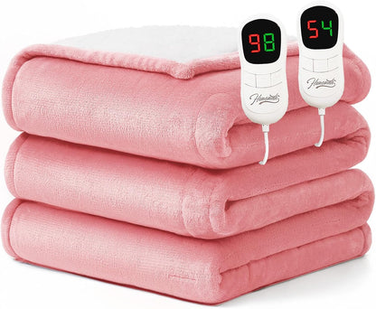 Homemate Heated Blanket Electric Throw - 50"x60" Heating Blanket Throw 1/2/4/6/8 Hours Auto-Off 10 Heat Level Over-Heat Protection Flannel Sherpa ETL Certification