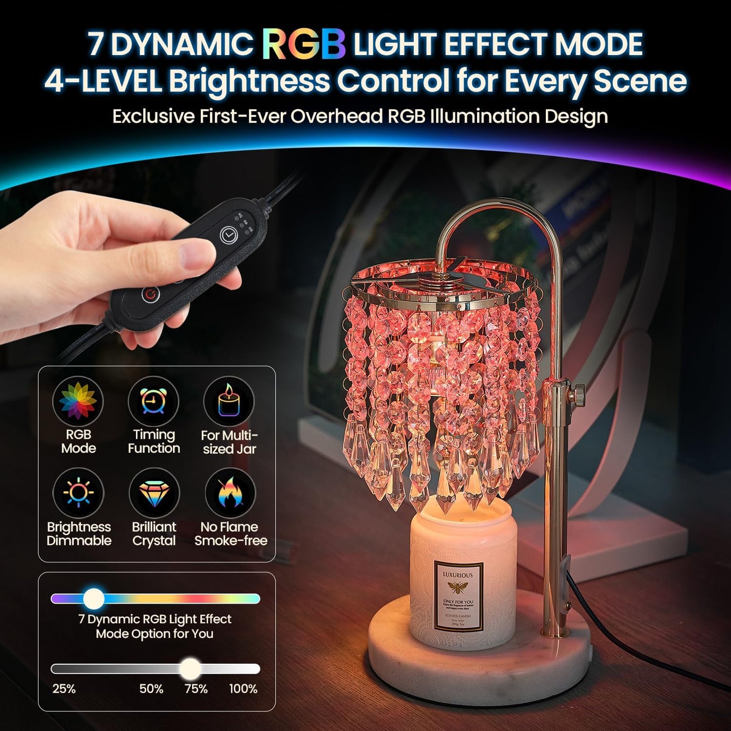 Candle Warmer Lamp with Timer Dimmer and 3 Bulbs, Lamp Candle Warmer with Marble Base,Wax Melt Warmer for Jar Candles, Birthday Gifts for Women Mom, House Warming Gifts New Home Decor (RGB-Black)