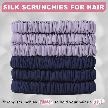 6Pcs Silk Hair Ties 100% Pure Mulberry Silk Scrunchies for Women Girls | No Hair Crease, Anti Frizz, Gentle Hold, No Damage, Black Brown Pink