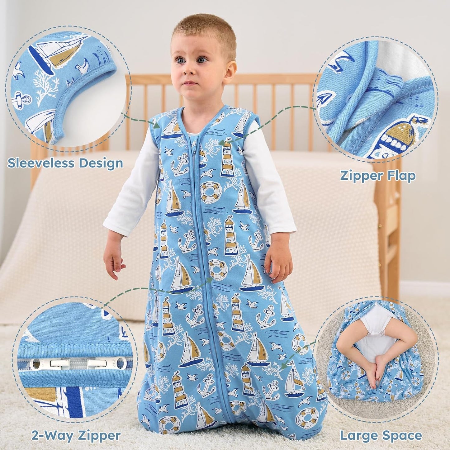 Yoofoss Baby Sleep Sack Baby Wearable Blanket 100% Cotton 2-Way Zipper Toddler Sleeping Sack