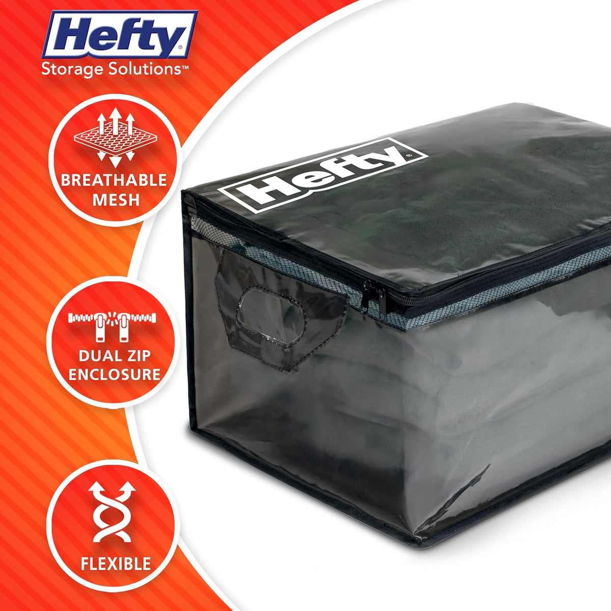 Hefty Storage Bags Extra Large Double Zipper Backpack, Heavy Duty Water Resistant Moving Totes with Shoulder Straps, Foldable Reusable Packing Organizers, (X-Large Black)