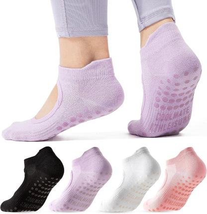 COOLMATE Pilates Socks with Grips for Women, Yoga Socks, Crew Non Slip Women for Barre, Pilates Gifts for Women - Colors A