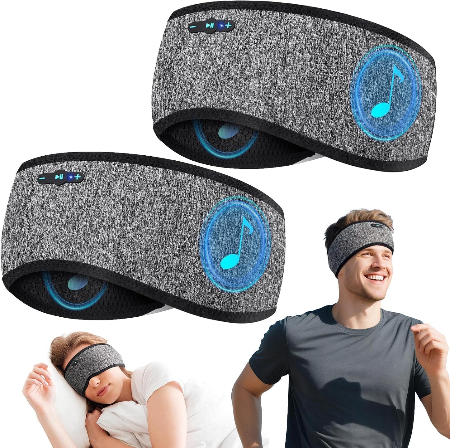 Sleep Headphones Bluetooth 6.0 Headband, 3-IN-1 Sleeping Headband Headphones for Side Sleepers with 20H PlayTime, HD Stereo, Removable and Washable Wireless Headband for Sleeping Sport (Black)