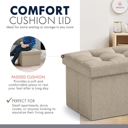 Ornavo Home Small Storage Ottoman Foldable Collapsible Rectangle Linen Ottoman Foot Rest Stool Seat, for Living Room, Bedroom, Home Office, Dorm - 12 x 16 x 12, Black