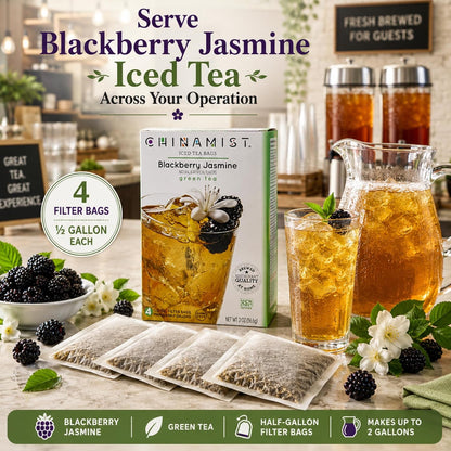 China Mist Iced Tea – Blackberry Jasmine Green Tea Infusion – Refreshing and Delicious – Each Tea Bag Yields 1/2 Gallon – 4 bags.