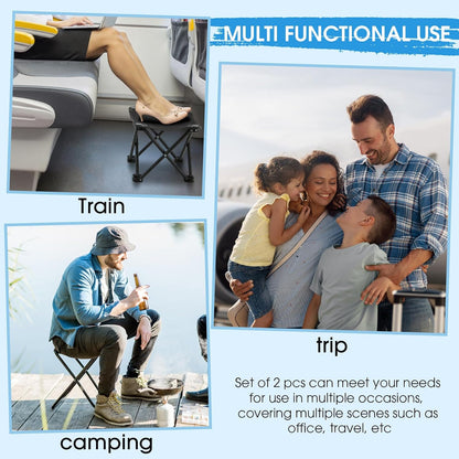 Ripeng 4 Pcs Portable Airplane Travel Foot Rest, Folding Camping Stool, Under Desk Foot Rest at Work for Long Flight, Home and Office Outdoor Hiking Fishing with Carry Bag (Black)