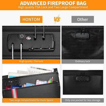 HONTOM 6400℉ Fireproof Document Bag with Lock 12-Layer Upgraded Material