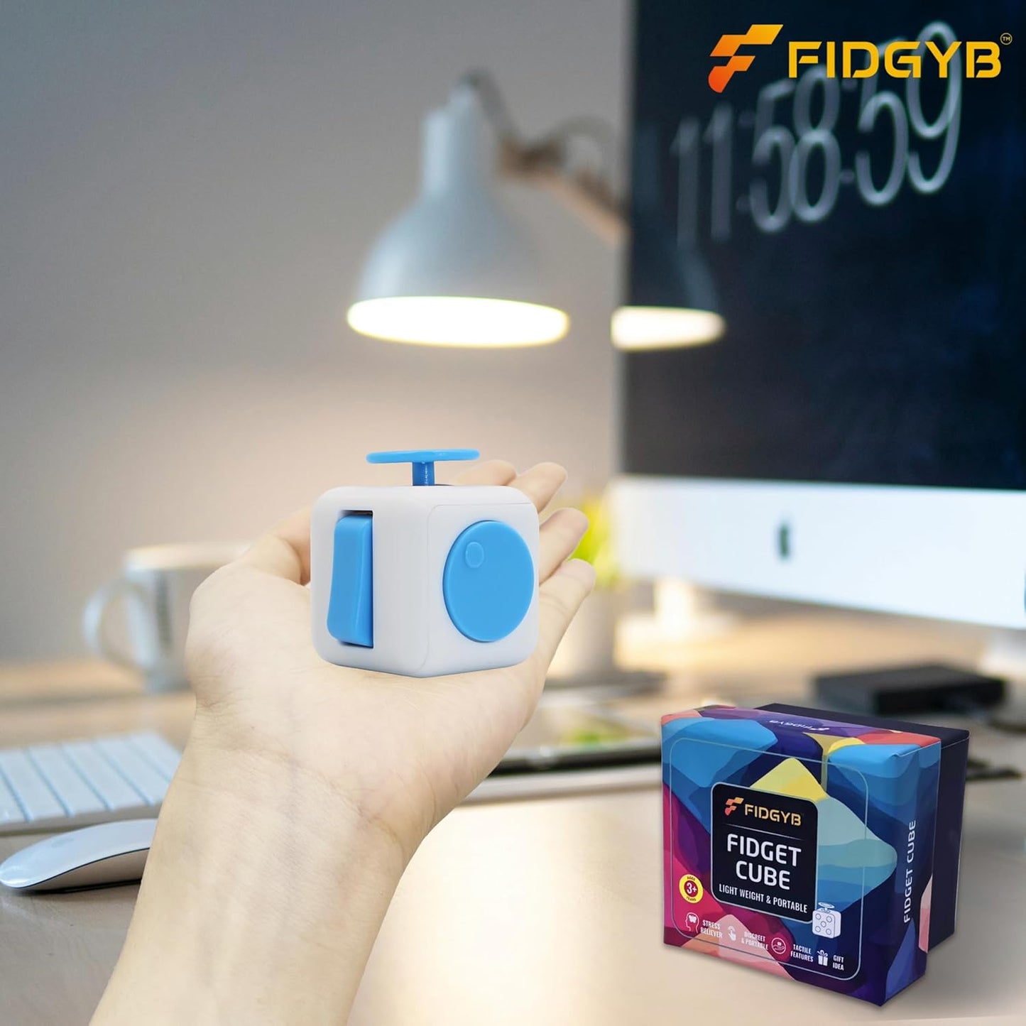 Cube Fidget Stress Relief Toy for Adults & Kids, Smooth, Quiet Sensory Toy for Anxiety, Focus & ADHD Idea[WHI_Blue]