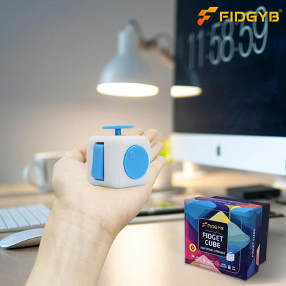 Cube Fidget Stress Relief Toy for Adults & Kids, Smooth, Quiet Sensory Toy for Anxiety, Focus & ADHD Idea[WHI_Blue]