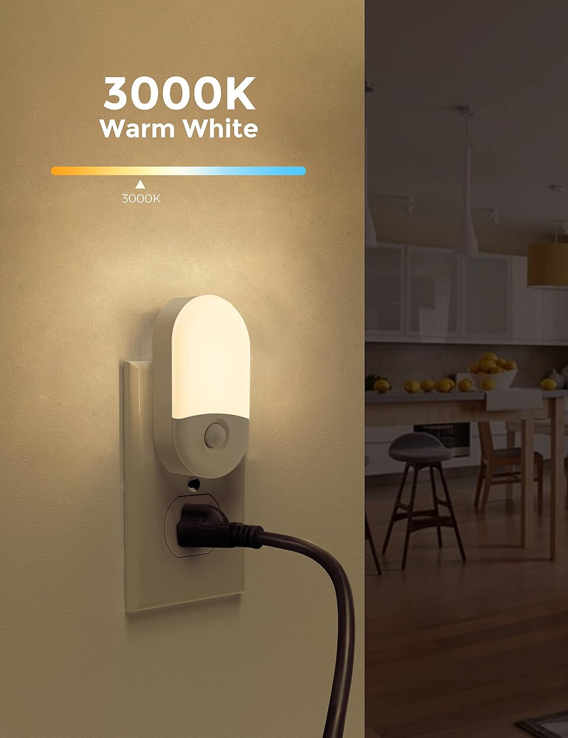 L LOHAS LED Amber Night Light, 2 Pack, Night Lights Plug into Wall Motion Sensor, 0.6W 2000K, LED Nightlights, 30/60LM Adjustable Brightness, Automatic Low Blue Nightlight for Kids, Bathroom, Hallway
