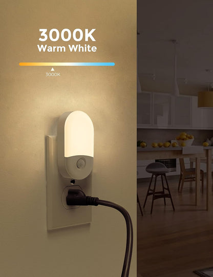 L LOHAS LED Amber Night Light, 2 Pack, Night Lights Plug into Wall Motion Sensor, 0.6W 2000K, LED Nightlights, 30/60LM Adjustable Brightness, Automatic Low Blue Nightlight for Kids, Bathroom, Hallway