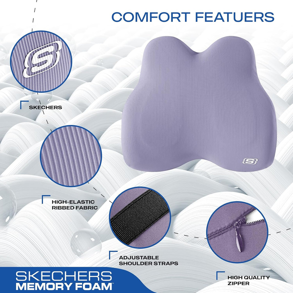 Skechers Memory Foam Lumbar Pillow,Lumbar Support Pillow for Office, Chair Lower Back Pain Relief Lumbar Pillow, Ergonomic Design Back Support Pillow for Office Chair, Car, Home, Travel,Black
