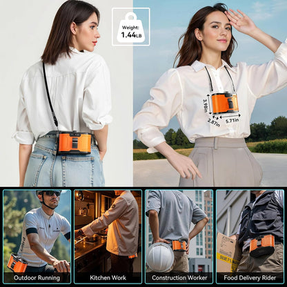 12000MAh Portable Waist Fan, 100 Speeds 17000RPM Strong Airflow, Belt Fan with up to 45H of Working Time, Flashlight Hands-Free Hanging Neck Fans,Rechargeable Wearable Personal Fans for Outdoor
