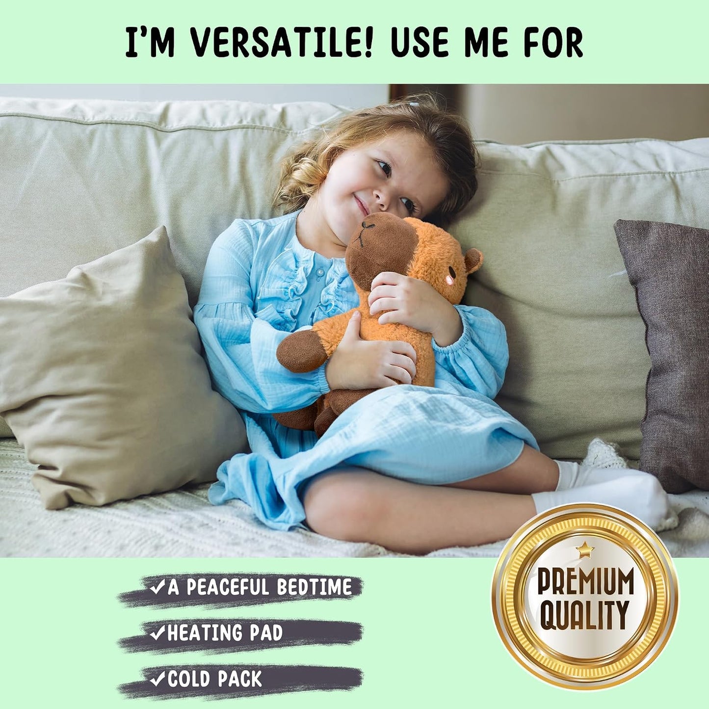 Bunny Microwavable & Weighted Stuffed Animals - 1.5 Lbs Unscented Heating Pad for Period Cramps Pain Relief and Anxiety, Cute Bunny Plush Toys Gifts for Women Girls Adults and Kids by Happy Fuel