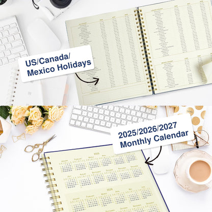AuroPlanner Undated Daily Planner To Do List Hourly Schedule 2028 2027 2026 Calendar & Holiday Habit Tracker 180 Pages Letter Size 8.5" x 11" Sheets Hardcover Spiral Bound Notebook (Red)