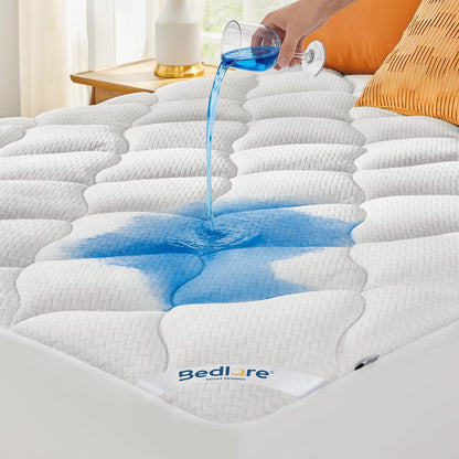 BEDLORE Waterproof Queen Mattress Pad, Breathable Mattress Protector with 6-18 Inch Deep Pocket, Quilted Fitted Mattress Topper Bed Cover, Noiseless & Machine Washable