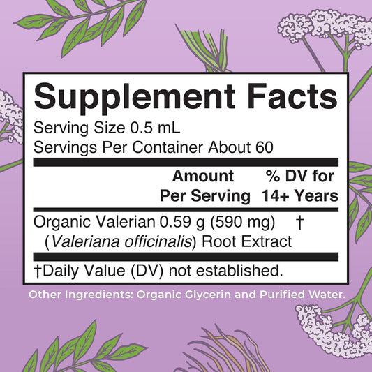 MARYRUTH'S USDA Organic Valerian Root Liquid Drops, Sugar Free, 60 Servings
