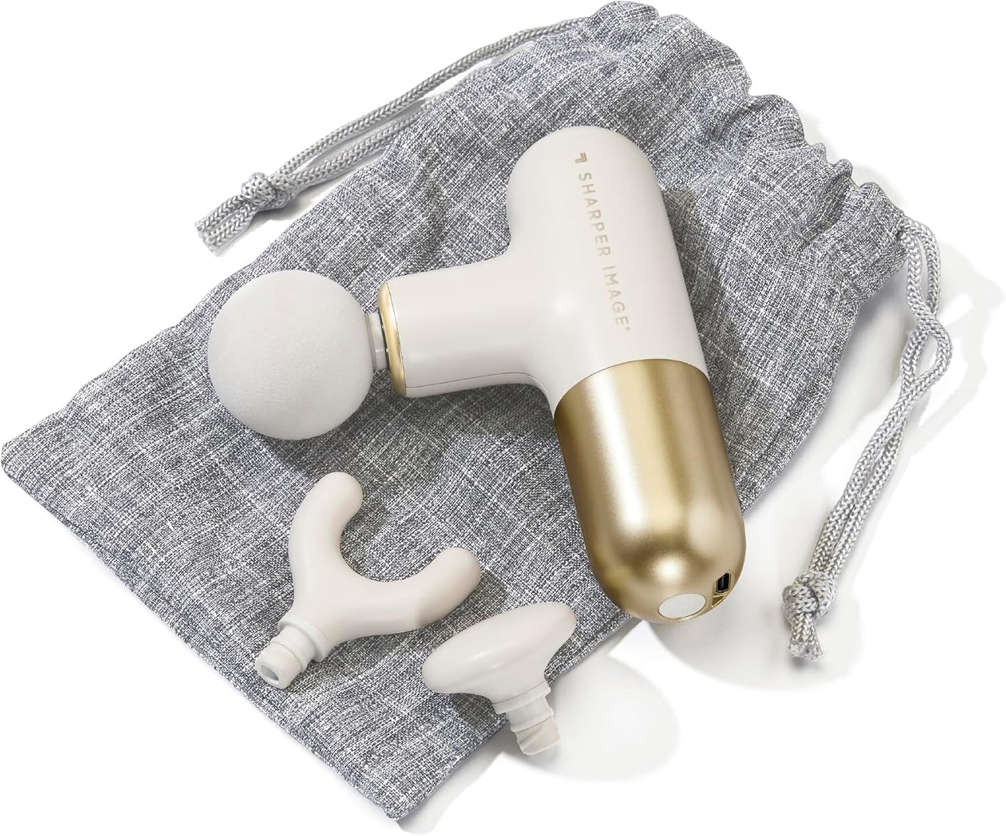Sharper Image Powerboost Move - Mini Percussion Massage Gun| 4 Attachments, 4 Speeds, FSA Eligible| Full Body Back & Shoulder Massager| Deep Tissue Muscle Recovery| Portable Pain Relief Massage Tool