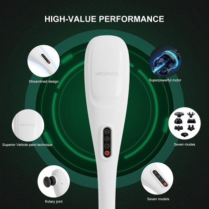 MEGAWISE Handheld Back Massager | Deep Tissue Percussion Massage for Back, Neck, Shoulders, Waist and Legs (Off-White)